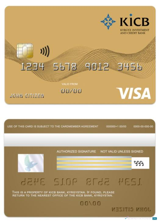 Download Kyrgyzstan KICB Bank visa gold card Photoshop template